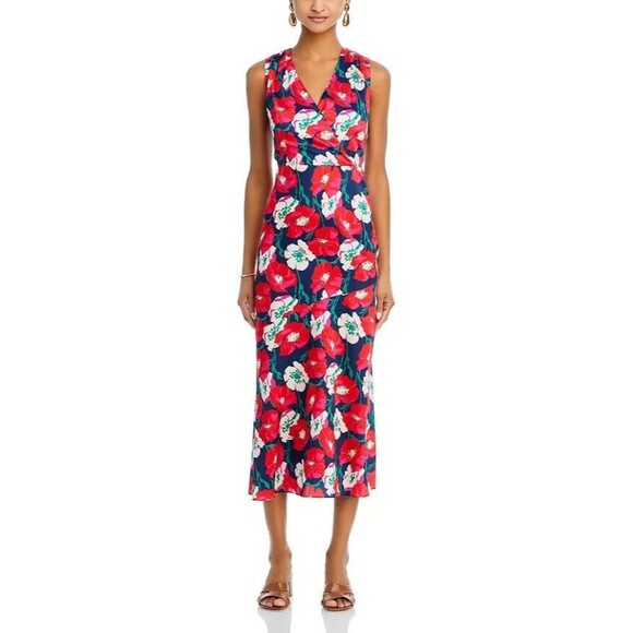 Sam Edelman Women's Sleeveless V Neck Midi Dress Floral Colorful Red Pink 14 - Picture 2 of 14